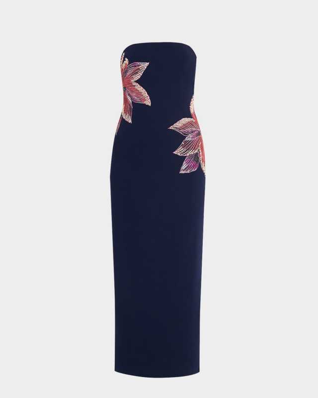 Strapless Floral Beaded Column Gown
